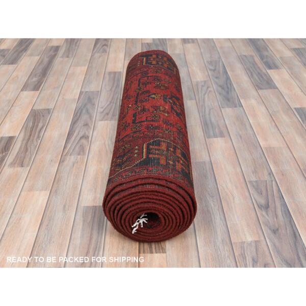 2'7"x15'8" Barn Red, Afghan Andkhoy with Geometric Pattern, Extra Soft Wool Hand Knotted, Runner Oriental Rug  - 85136 - Image 6