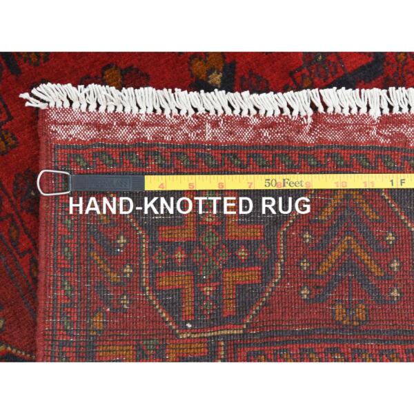 2'7"x15'8" Barn Red, Afghan Andkhoy with Geometric Pattern, Extra Soft Wool Hand Knotted, Runner Oriental Rug  - 85136 - Image 8