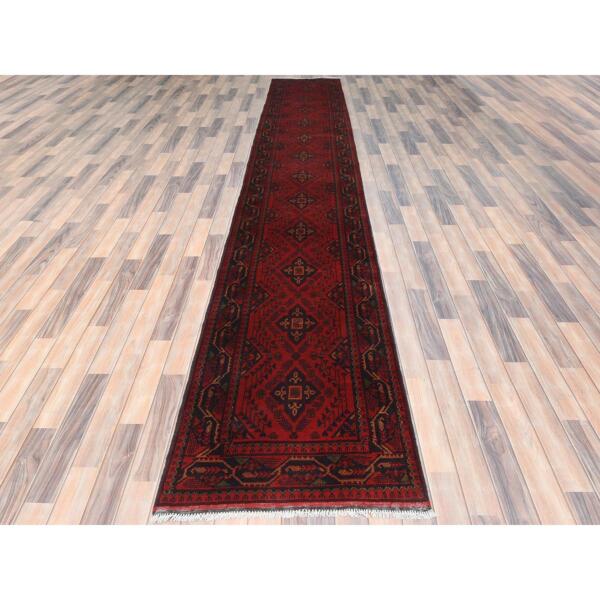 2'7"x15'6" Barn Red, Afghan Andkhoy with Geometric Pattern, Natural Wool Hand Knotted, Runner Oriental Rug  - 85137 - Image 3