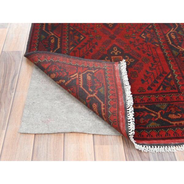 2'7"x15'6" Barn Red, Afghan Andkhoy with Geometric Pattern, Natural Wool Hand Knotted, Runner Oriental Rug  - 85137 - Image 4