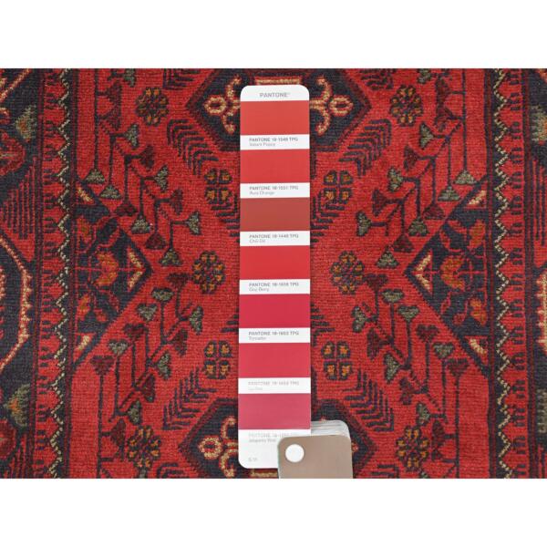 2'7"x15'6" Barn Red, Afghan Andkhoy with Geometric Pattern, Natural Wool Hand Knotted, Runner Oriental Rug  - 85137 - Image 5