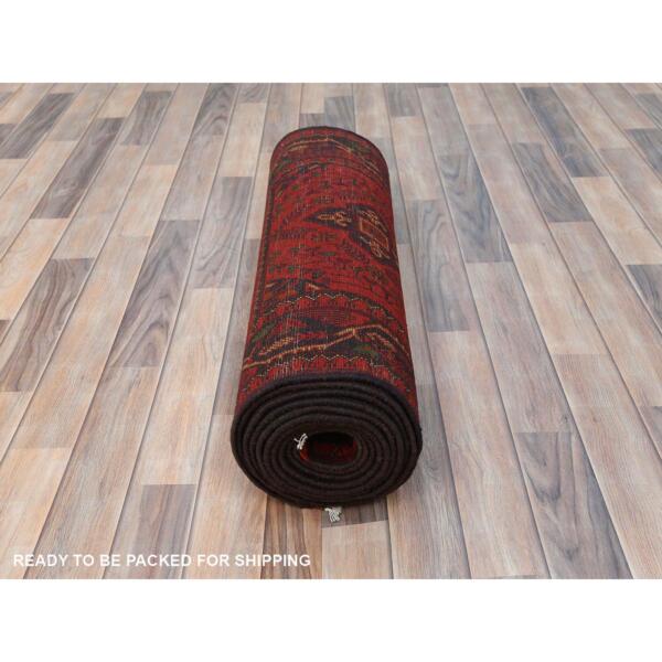 2'7"x15'6" Barn Red, Afghan Andkhoy with Geometric Pattern, Natural Wool Hand Knotted, Runner Oriental Rug  - 85137 - Image 6