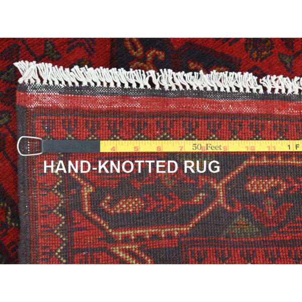 2'7"x15'6" Barn Red, Afghan Andkhoy with Geometric Pattern, Natural Wool Hand Knotted, Runner Oriental Rug  - 85137 - Image 8