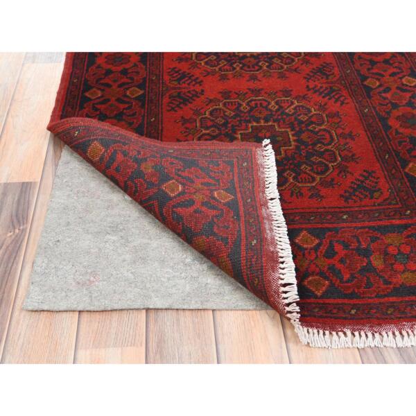 2'8"x15'5" Imperial Red, Afghan Andkhoy with Geometric Pattern, 100% Wool Hand Knotted, Runner Oriental Rug  - 85139 - Image 4