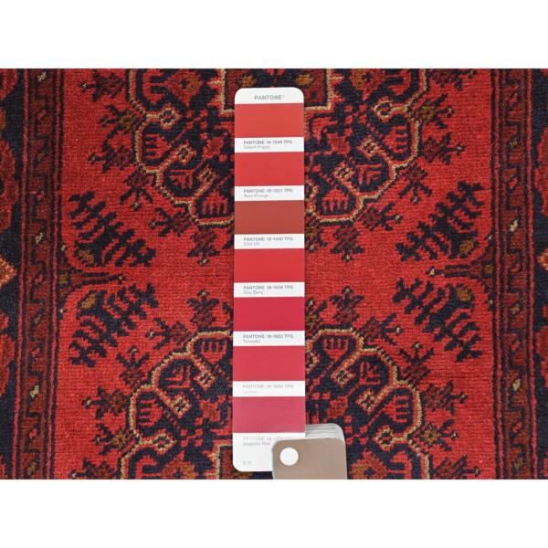 2'8"x15'5" Imperial Red, Afghan Andkhoy with Geometric Pattern, 100% Wool Hand Knotted, Runner Oriental Rug  - 85139 - Image 5