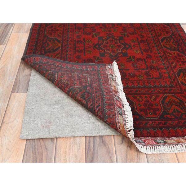 2'9"x12'6" Rose Red, Afghan Andkhoy with Geometric Pattern, Pure Wool Hand Knotted, Runner Oriental Rug  - 85140 - Image 4