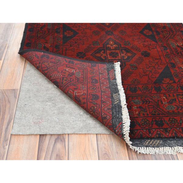 2'9"x12'7" Cherry Red, Afghan Andkhoy with Geometric Pattern, Organic Wool Hand Knotted, Runner Oriental Rug  - 85144 - Image 4