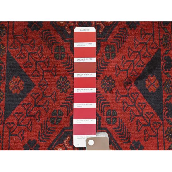 2'9"x12'7" Cherry Red, Afghan Andkhoy with Geometric Pattern, Organic Wool Hand Knotted, Runner Oriental Rug  - 85144 - Image 5