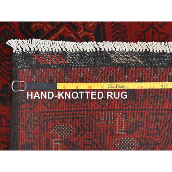 2'9"x12'7" Cherry Red, Afghan Andkhoy with Geometric Pattern, Organic Wool Hand Knotted, Runner Oriental Rug  - 85144 - Image 8