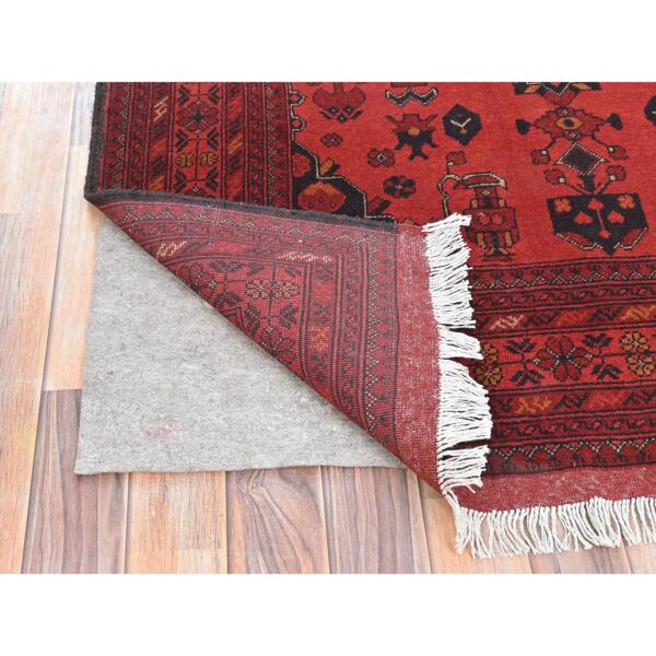 6'8"x9'6" Crimson Red, Afghan Andkhoy with Geometric Motif, Natural Wool, Hand Knotted Oriental Rug  - 85191 - Image 6