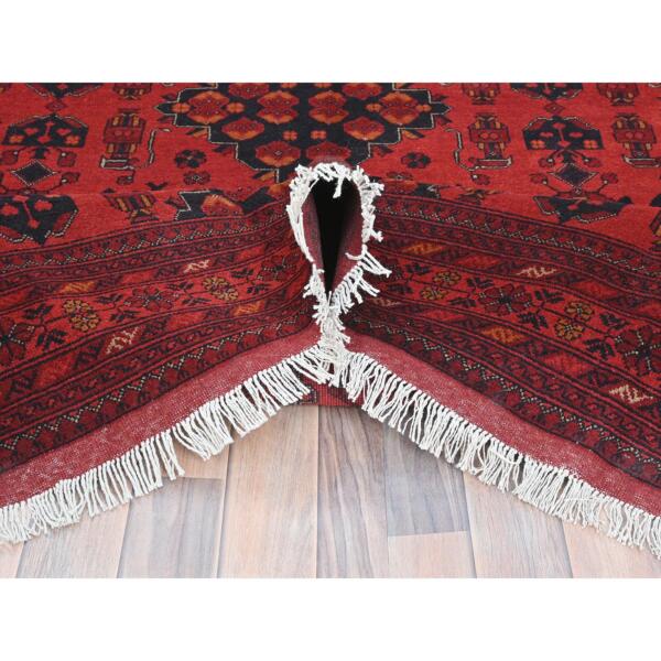 6'8"x9'6" Crimson Red, Afghan Andkhoy with Geometric Motif, Natural Wool, Hand Knotted Oriental Rug  - 85191 - Image 7