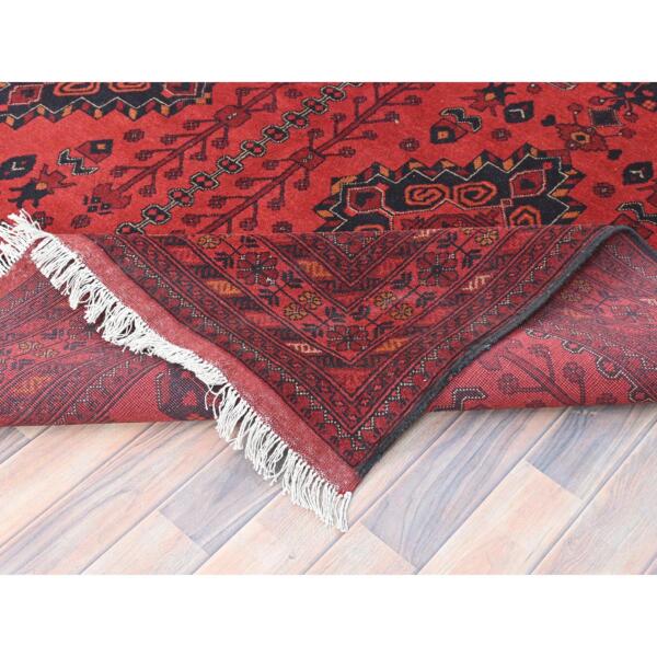 6'8"x9'6" Crimson Red, Afghan Andkhoy with Geometric Motif, Natural Wool, Hand Knotted Oriental Rug  - 85191 - Image 8