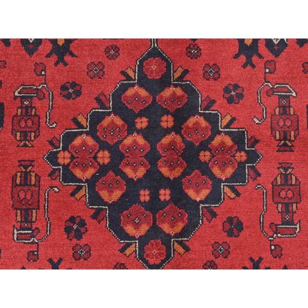 6'8"x9'6" Crimson Red, Afghan Andkhoy with Geometric Motif, Natural Wool, Hand Knotted Oriental Rug  - 85191 - Image 10