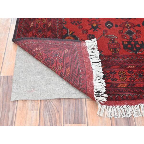 6'8"x9'7" Crimson Red, Afghan Andkhoy with Geometric Pattern, 100% Wool, Hand Knotted Oriental Rug  - 85193 - Image 6