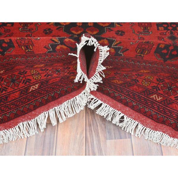 6'8"x9'7" Crimson Red, Afghan Andkhoy with Geometric Pattern, 100% Wool, Hand Knotted Oriental Rug  - 85193 - Image 7