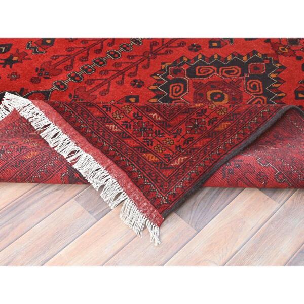 6'8"x9'7" Crimson Red, Afghan Andkhoy with Geometric Pattern, 100% Wool, Hand Knotted Oriental Rug  - 85193 - Image 8