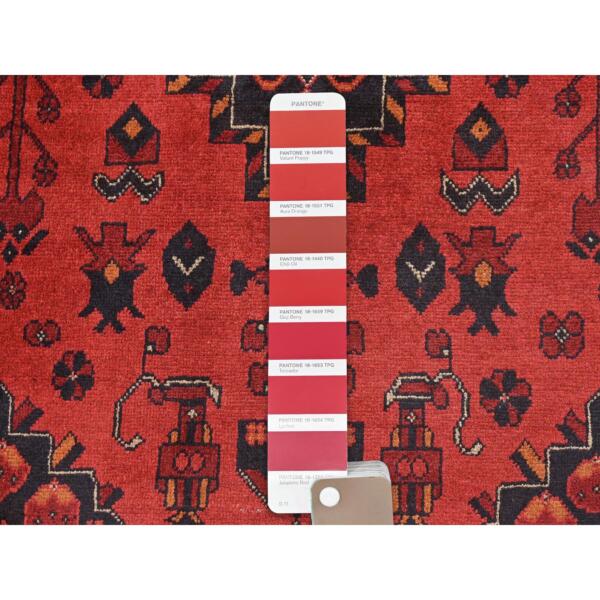 6'8"x9'7" Crimson Red, Afghan Andkhoy with Geometric Pattern, 100% Wool, Hand Knotted Oriental Rug  - 85193 - Image 9