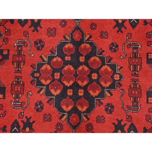 6'8"x9'7" Crimson Red, Afghan Andkhoy with Geometric Pattern, 100% Wool, Hand Knotted Oriental Rug  - 85193 - Image 10