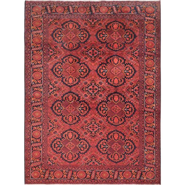 6'9"x9'4" Candy Red, Afghan Andkhoy with Rosette Design, Soft Wool, Hand Knotted Oriental Rug  - 85195