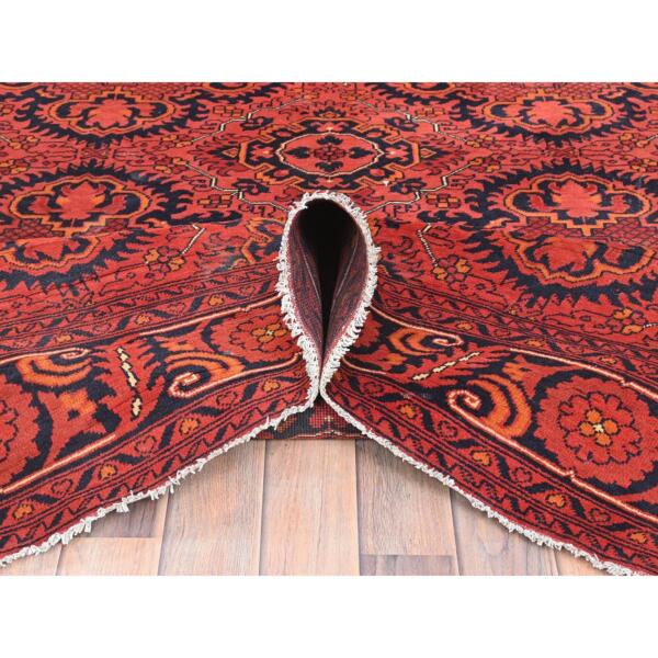 6'9"x9'4" Candy Red, Afghan Andkhoy with Rosette Design, Soft Wool, Hand Knotted Oriental Rug  - 85195 - Image 7