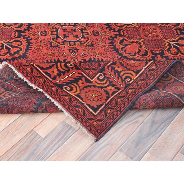 6'9"x9'4" Candy Red, Afghan Andkhoy with Rosette Design, Soft Wool, Hand Knotted Oriental Rug  - 85195 - Image 8