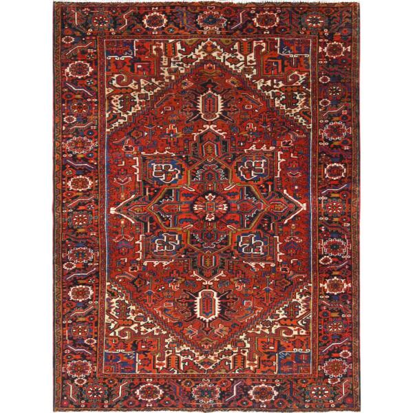 8'x10'9" Fire Brick, Hand Knotted, Shaved Down Rustic Look, Vintage Persian Heriz, Areas Of Worn Wool, Good Condition, Sides and Ends Professionally Secured, Cleaned, Oriental Rug  - 85231