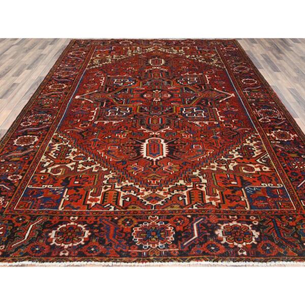8'x10'9" Fire Brick, Hand Knotted, Shaved Down Rustic Look, Vintage Persian Heriz, Areas Of Worn Wool, Good Condition, Sides and Ends Professionally Secured, Cleaned, Oriental Rug  - 85231 - Image 4