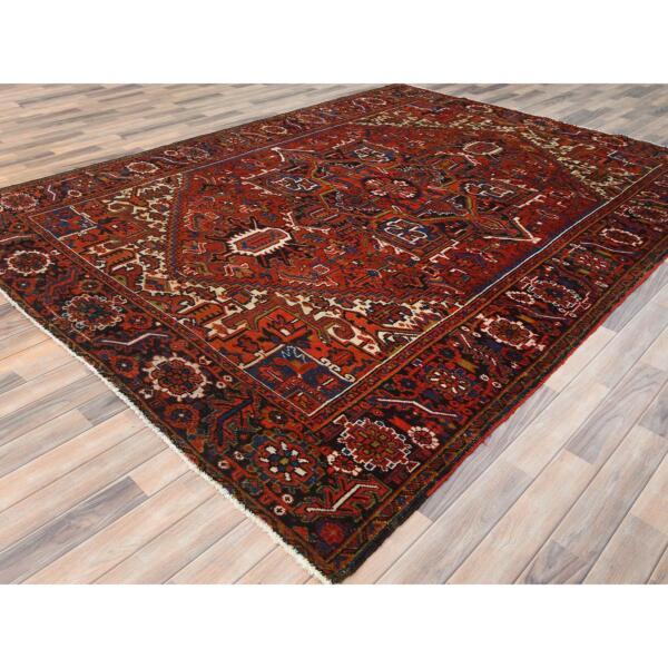 8'x10'9" Fire Brick, Hand Knotted, Shaved Down Rustic Look, Vintage Persian Heriz, Areas Of Worn Wool, Good Condition, Sides and Ends Professionally Secured, Cleaned, Oriental Rug  - 85231 - Image 5