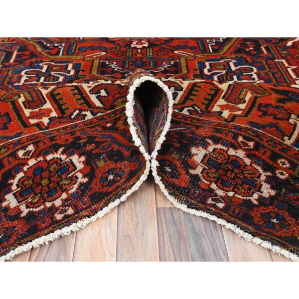 8'x10'9" Fire Brick, Hand Knotted, Shaved Down Rustic Look, Vintage Persian Heriz, Areas Of Worn Wool, Good Condition, Sides and Ends Professionally Secured, Cleaned, Oriental Rug  - 85231 - Image 7