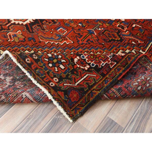 8'x10'9" Fire Brick, Hand Knotted, Shaved Down Rustic Look, Vintage Persian Heriz, Areas Of Worn Wool, Good Condition, Sides and Ends Professionally Secured, Cleaned, Oriental Rug  - 85231 - Image 8