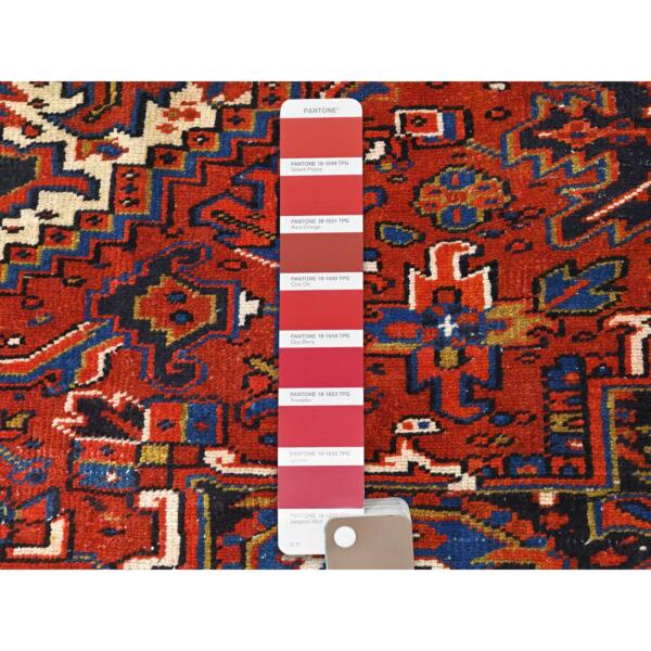 8'x10'9" Fire Brick, Hand Knotted, Shaved Down Rustic Look, Vintage Persian Heriz, Areas Of Worn Wool, Good Condition, Sides and Ends Professionally Secured, Cleaned, Oriental Rug  - 85231 - Image 9