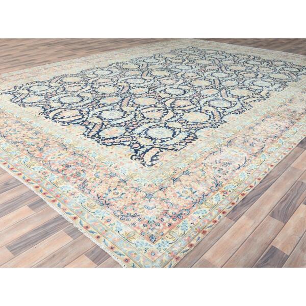 11'7"x15'9" Yale Blue, Vintage Persian Kerman with All Over Flower and Branch Design, Pure Wool, Hand Knotted, Evenly Worn, Cleaned with Sides and Edges Professionally Secured, Oversized Oriental Rug  - 85272 - Image 5