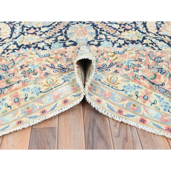 11'7"x15'9" Yale Blue, Vintage Persian Kerman with All Over Flower and Branch Design, Pure Wool, Hand Knotted, Evenly Worn, Cleaned with Sides and Edges Professionally Secured, Oversized Oriental Rug  - 85272 - Image 7