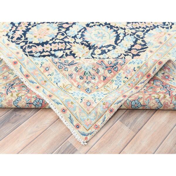 11'7"x15'9" Yale Blue, Vintage Persian Kerman with All Over Flower and Branch Design, Pure Wool, Hand Knotted, Evenly Worn, Cleaned with Sides and Edges Professionally Secured, Oversized Oriental Rug  - 85272 - Image 8