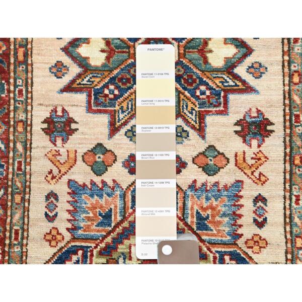 2'8"x35'7" Pearl White, Afghan Super Kazak  with Geometric Medallion Design, Natural Dyes, Dense Weave, Pure Wool, XL Runner Oriental Rug  - 85290 - Image 5