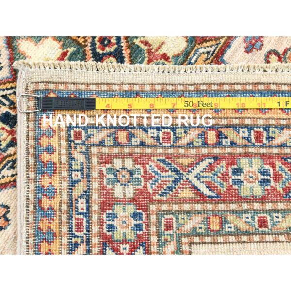 2'8"x35'7" Pearl White, Afghan Super Kazak  with Geometric Medallion Design, Natural Dyes, Dense Weave, Pure Wool, XL Runner Oriental Rug  - 85290 - Image 8